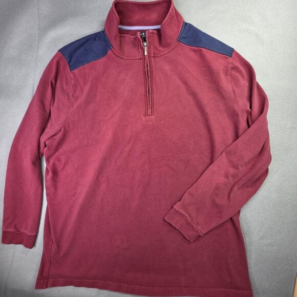 Brooks Brothers Pullover Mens 2XLT Red Navy Quarter Zip Long Sleeve Cotton Shirt - Picture 1 of 10